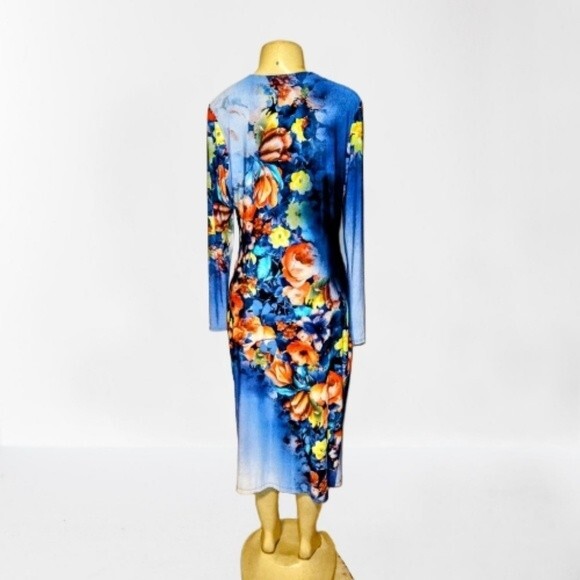 Floral Sweet Blue Bodycon Dress 4X - Picture 3 of 5